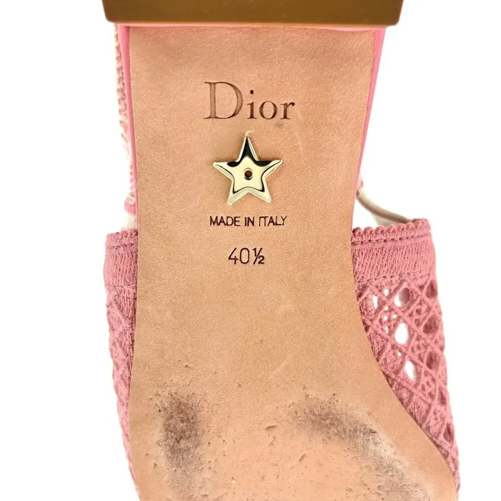 Dior & Moi Cannage Mesh Pink Bow Logo Slingback Flats Sandals 40.5 - Picture 9 of 10